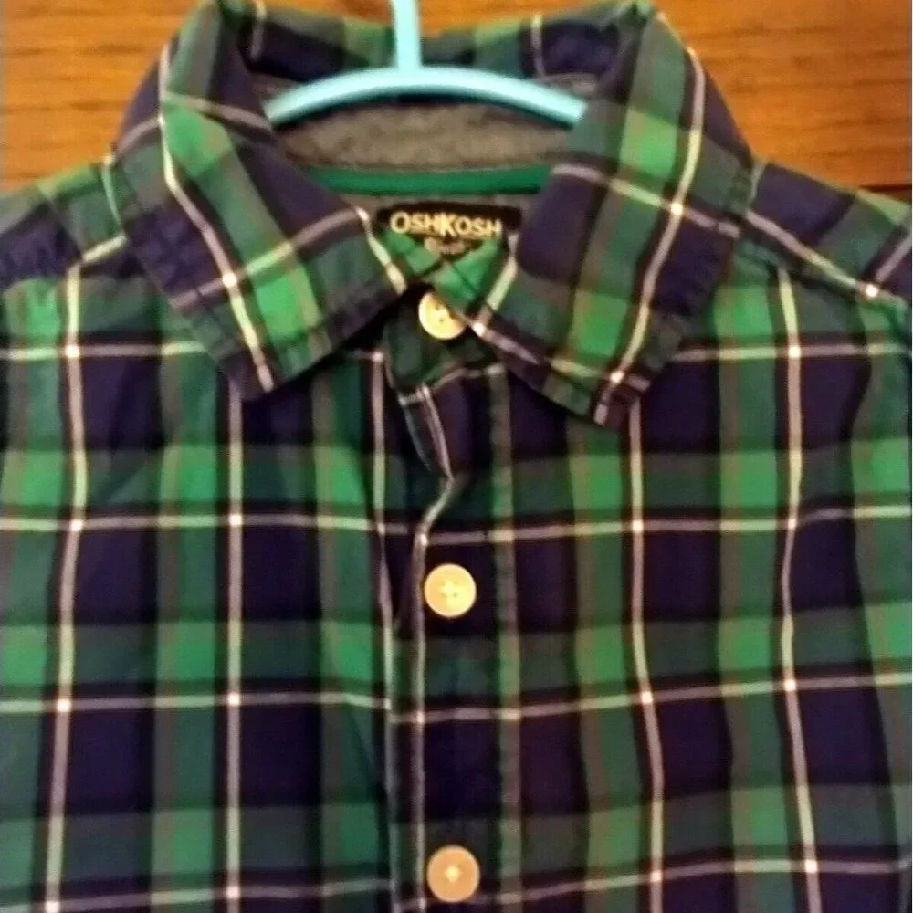 OshKosh Green Plaid Button Down Shirt Size 4-5